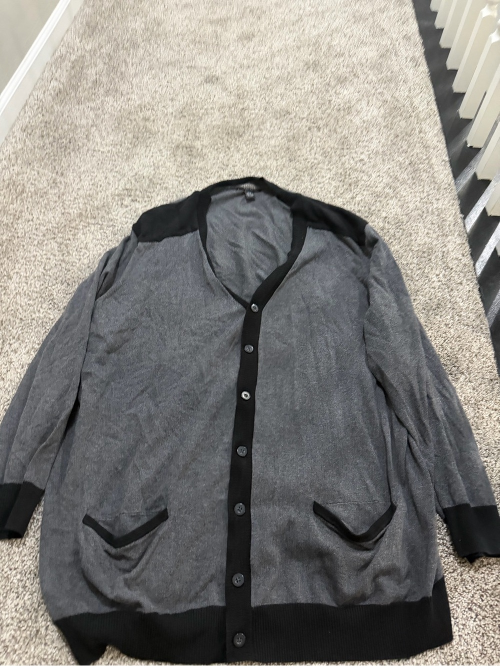 Alfani Two-Tone Gray and Black Button Cardigan